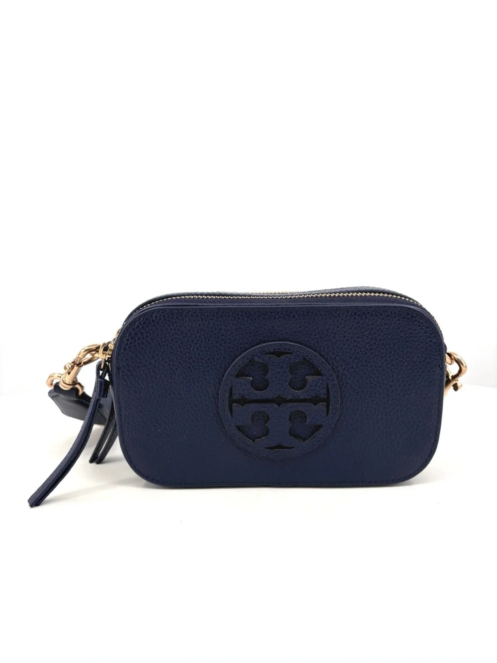 TORY BURCH Mini Miller Crossbody Bag Navy Blue Pebbled Leather